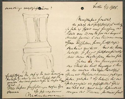 Artists notes and sketch of a chair by Max Liebermann